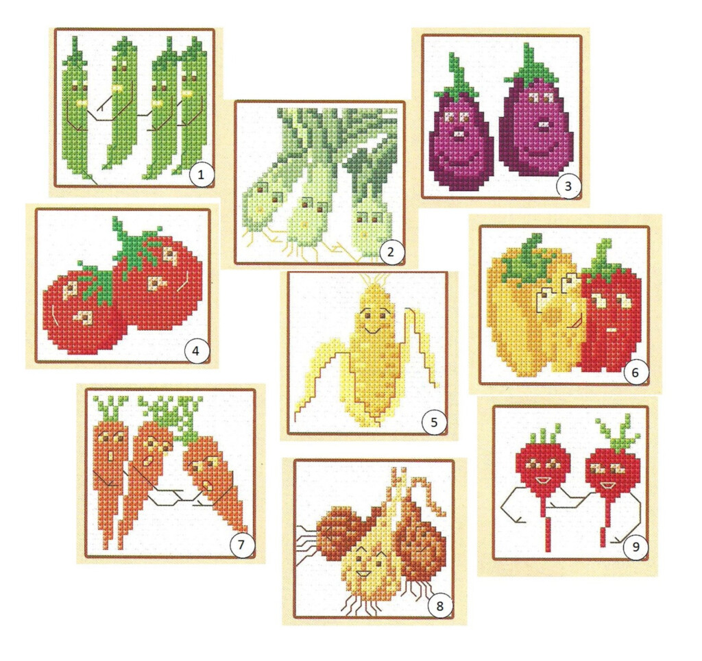 Cross Stitch Pattern Happy Veggies 9 Vegetable Patterns Included Etsy - Vegetable Cross Stitch Patterns Free