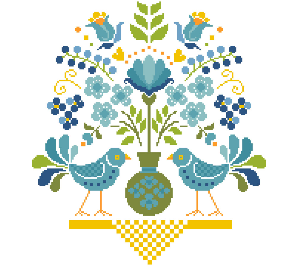 Cross Stitch Pattern Hungarian Folk Art Flower Bouquet Vase Etsy Canada - Folk Art Cross Stitch Patterns