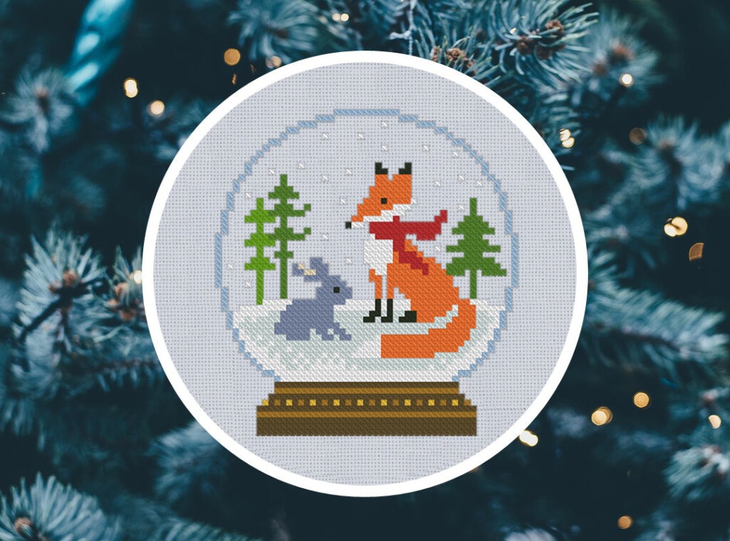 Cross Stitch Pattern Snow Globe With Fox And Rabbit Instant Etsy - Snow Globe Cross Stitch Pattern