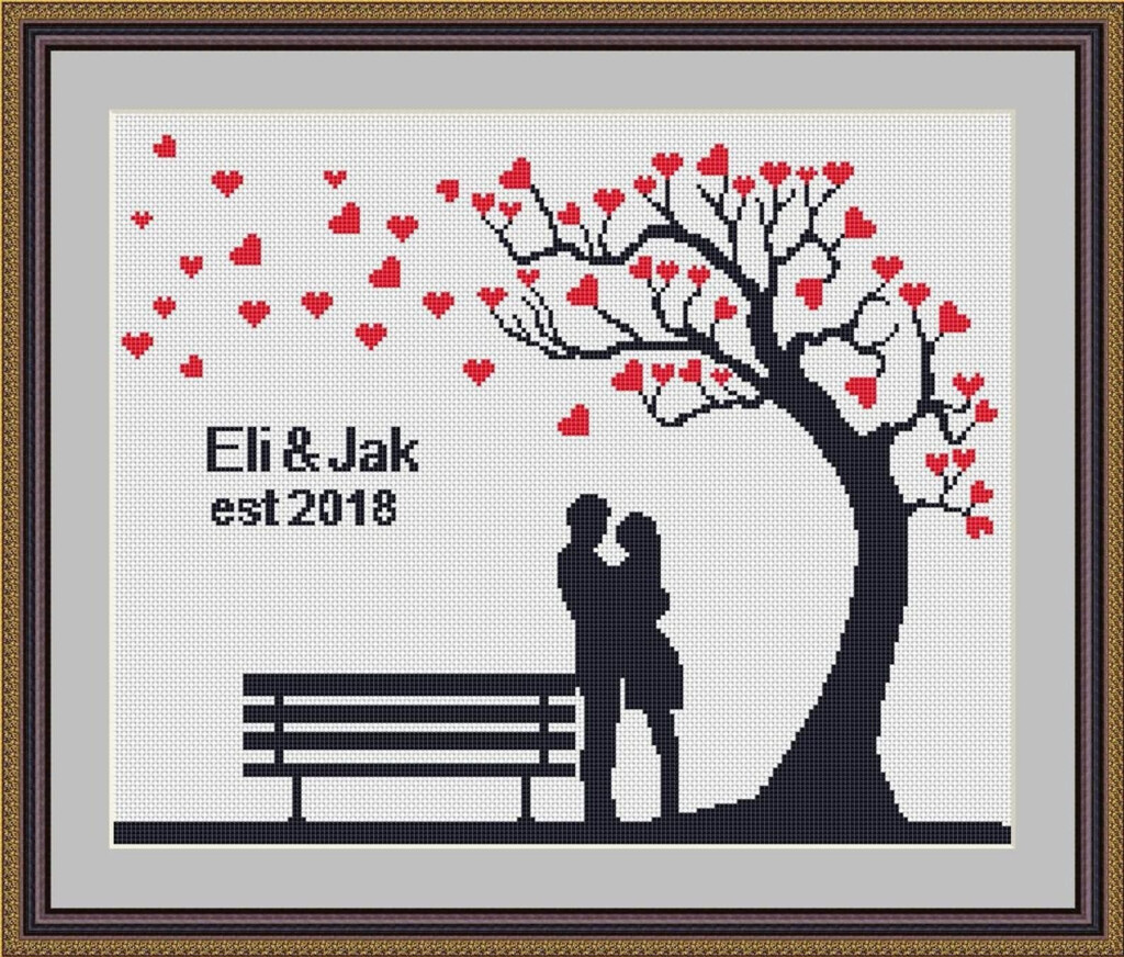 Cross Stitch Pattern Wedding Personalized Love Tree Wedding Cross  - Vintage Wedding Cross Stitch Patterns