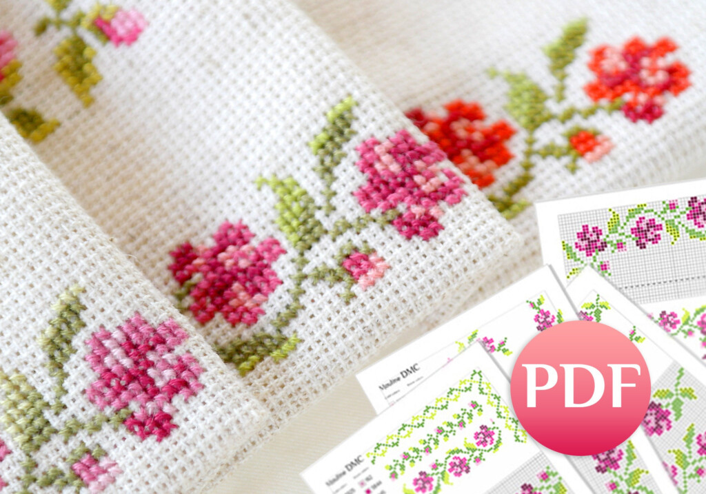 Cross Stitch Rose Border - Floral Border Cross Stitch Pattern Free