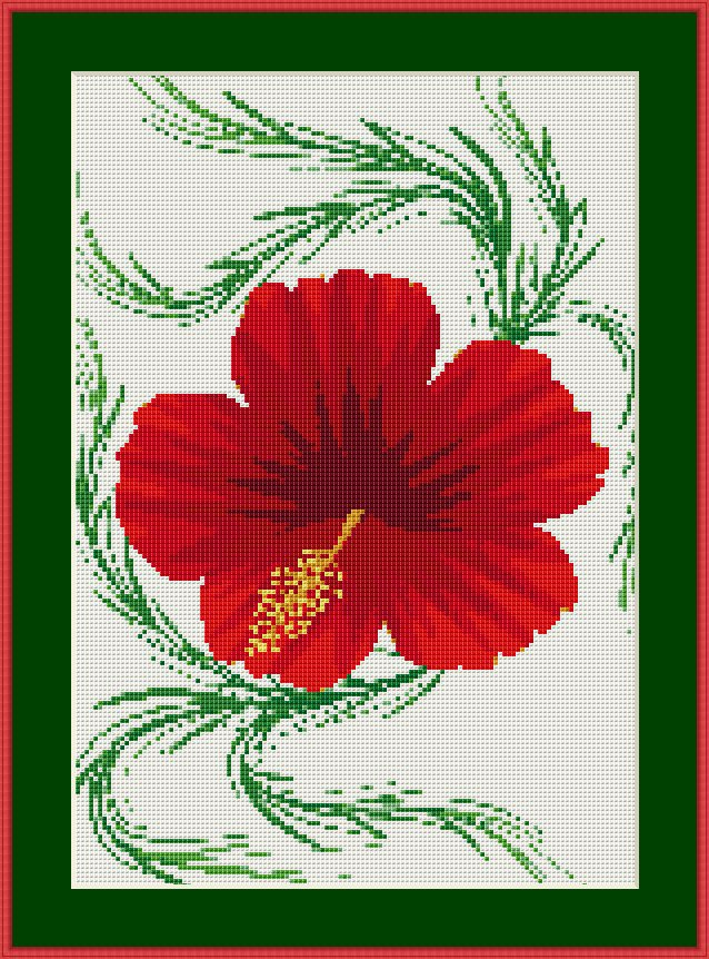 Cross Stitch Works Red Hibiscus Flowers 715111159 Free Cross Stitch  - Hibiscus Flower Cross Stitch Pattern