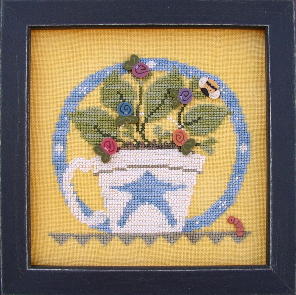 Cup O Tea May includes Free Chart Just Another Button Company  - Just Another Button Company Cross Stitch Patterns