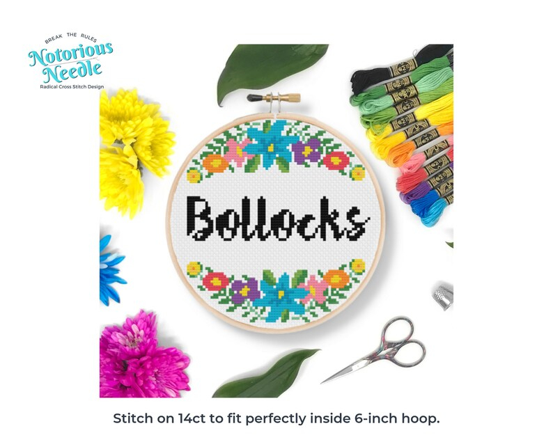 Curse Swear Word Cross Stitch Pattern Quote Bollocks In Black Etsy - Curse Word Cross Stitch Patterns