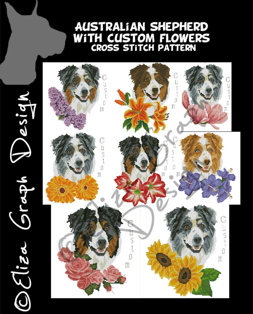 Custom Australian Shepherd Cross Stitch Pattern With Chooseable  - Australian Shepherd Cross Stitch Pattern