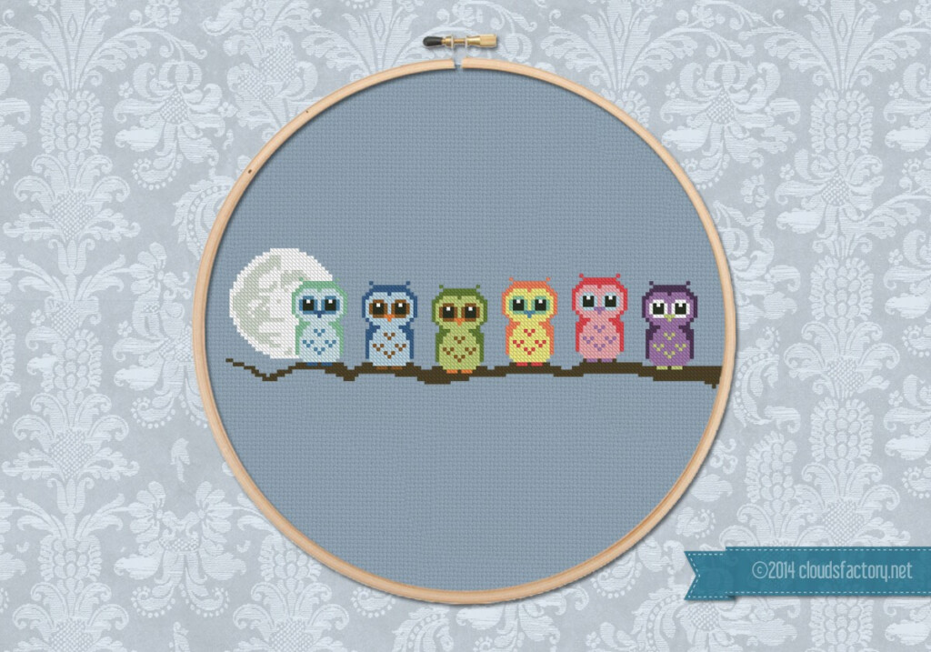 Cute Little Owls On A Branch Digital Cross Stitch Pattern - Small Owl Cross Stitch Pattern