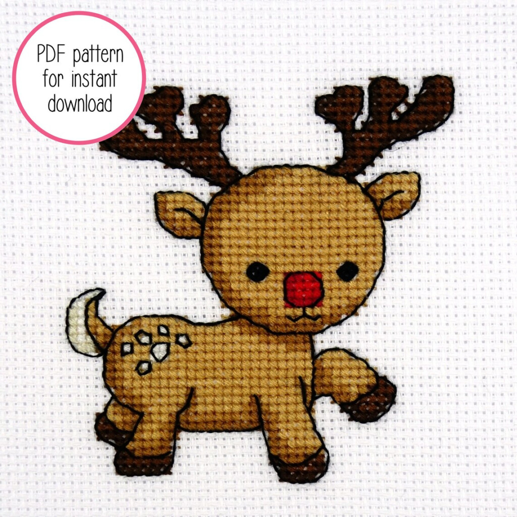 Cute Reindeer Cross Stitch Pattern Christmas Cross Stitch Etsy - Christmas Reindeer Cross Stitch Pattern