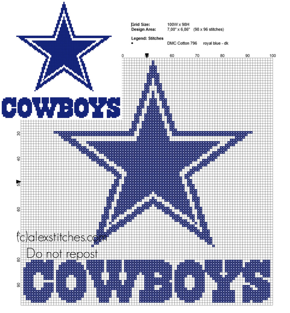 Dallas Cowboys NFL National Football League Team Logo Free Cross Stitch  - Free Cross Stitch Football Pattern