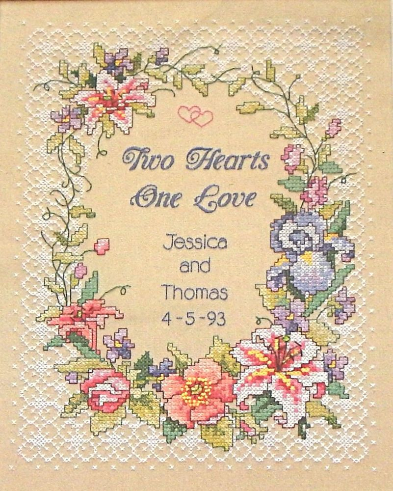Dimensions Two Hearts Wedding Record Stamped Cross Stitch Kit 3122  - Two Hearts One Love Cross Stitch Pattern