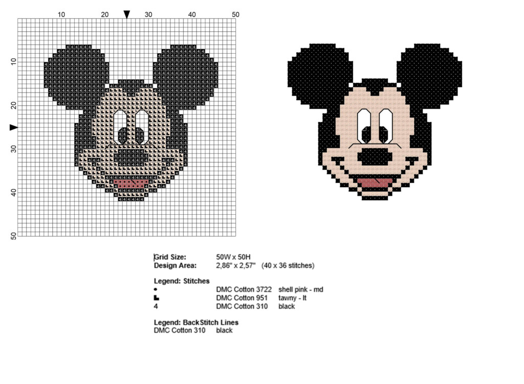 Disney Cartoons Mickey Mouse Face Free And Small Cross Stitch Pattern  - Mickey Mouse Cross Stitch Pattern Free