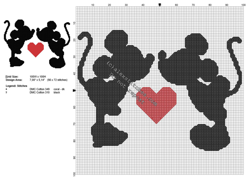 Disney Mickey And Minnie Mouse Valentine s Day Cross Stitch Pattern  - Free Mickey And Minnie Mouse Cross Stitch Patterns