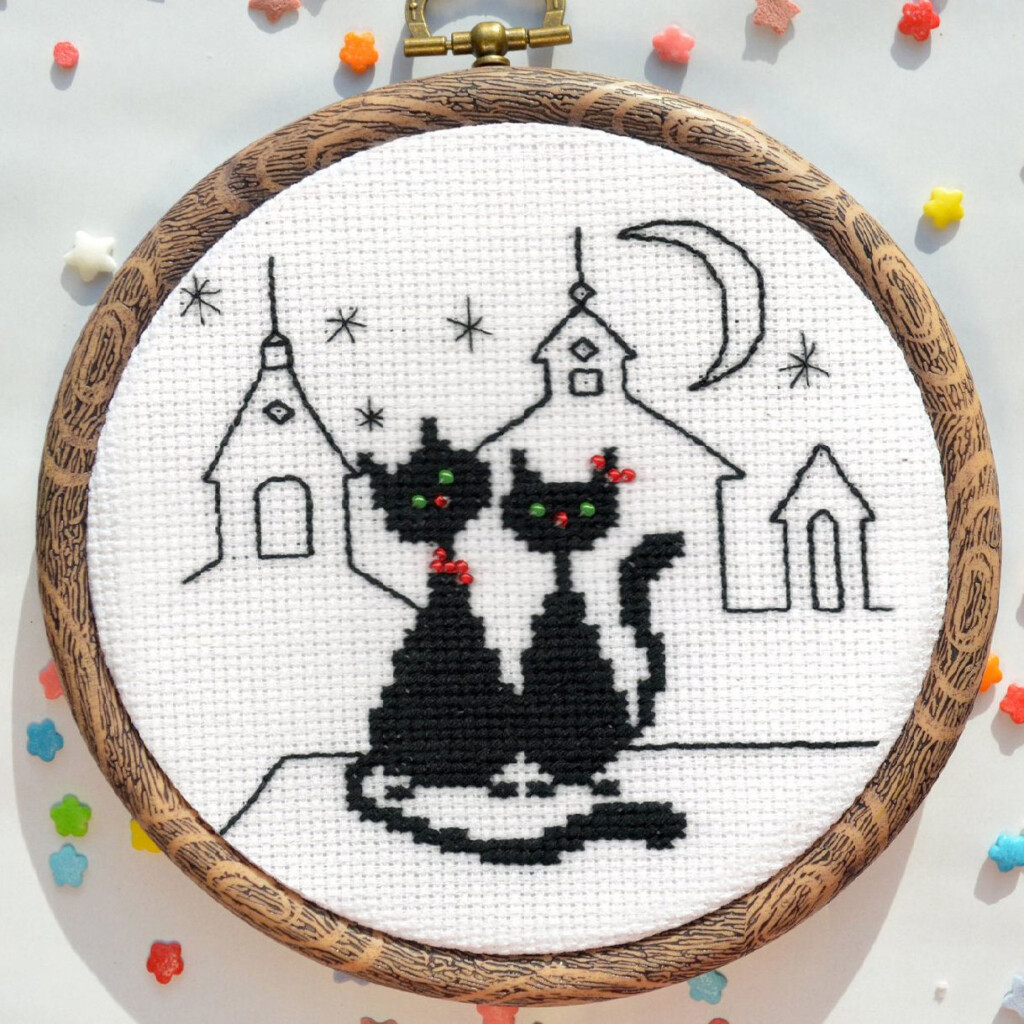 DMC Christmas Night Cats Kittens Cross Stitch Embroidery Pattern Chart  - Dmc Free Christmas Cross Stitch Patterns