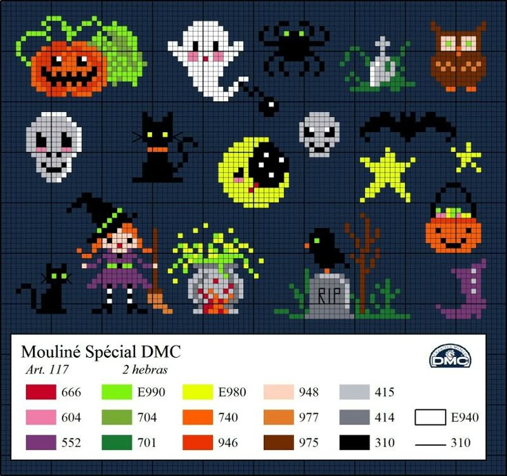 Dmc Free Pattern Cross Stitch Mini Halloween Motif Witch Cat Pumpkin  - Mini Halloween Cross Stitch Patterns