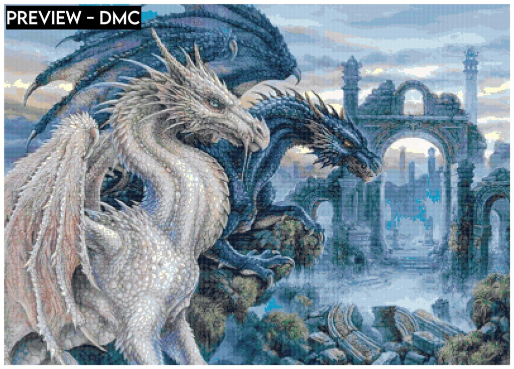E0013 Dragons Counted Cross Stitch Pattern Digital Etsy - Dragon Counted Cross Stitch Patterns