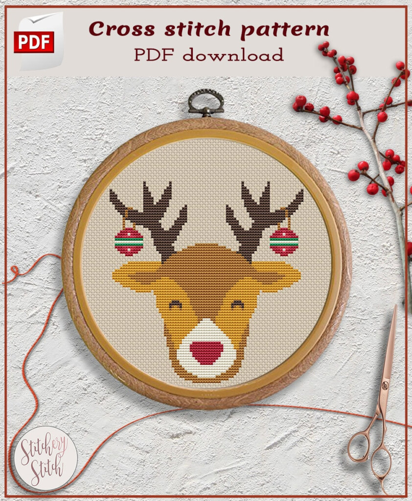 Easy Christmas Reindeer Cross Stitch Pattern Etsy - Christmas Reindeer Cross Stitch Pattern