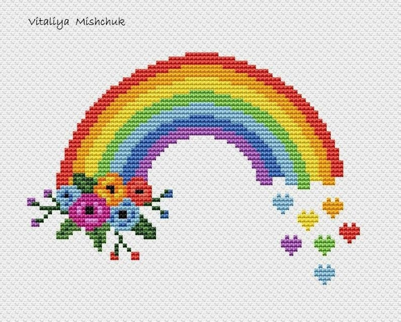 Easy Rainbow Cross Stitch Pattern Pdf Lgbtq Modern Simple Easy Etsy  - Printable Rainbow Cross Stitch Pattern Free