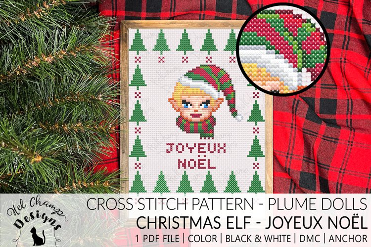 Elf Joyeux Noel Cross Stitch Pattern Plume Doll - Joyeux Noel Cross Stitch Pattern