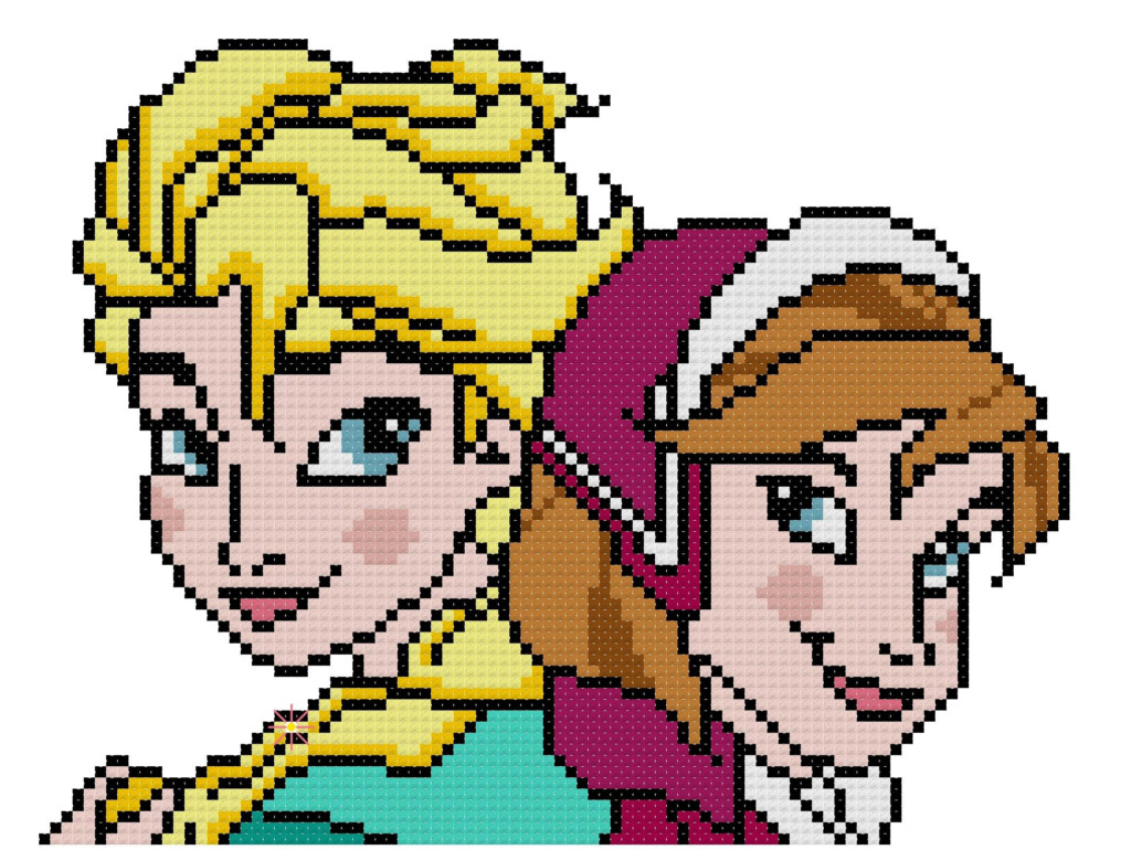 Elsa And Anna From Frozen Counted Cross Stitch Pattern PDF Download Etsy - Frozen Counted Cross Stitch Patterns