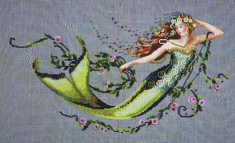 Emerald Mermaid Cross Stitch Pattern By Mirabilia Designs variant MD77  - Mirabilia Mermaid Cross Stitch Patterns
