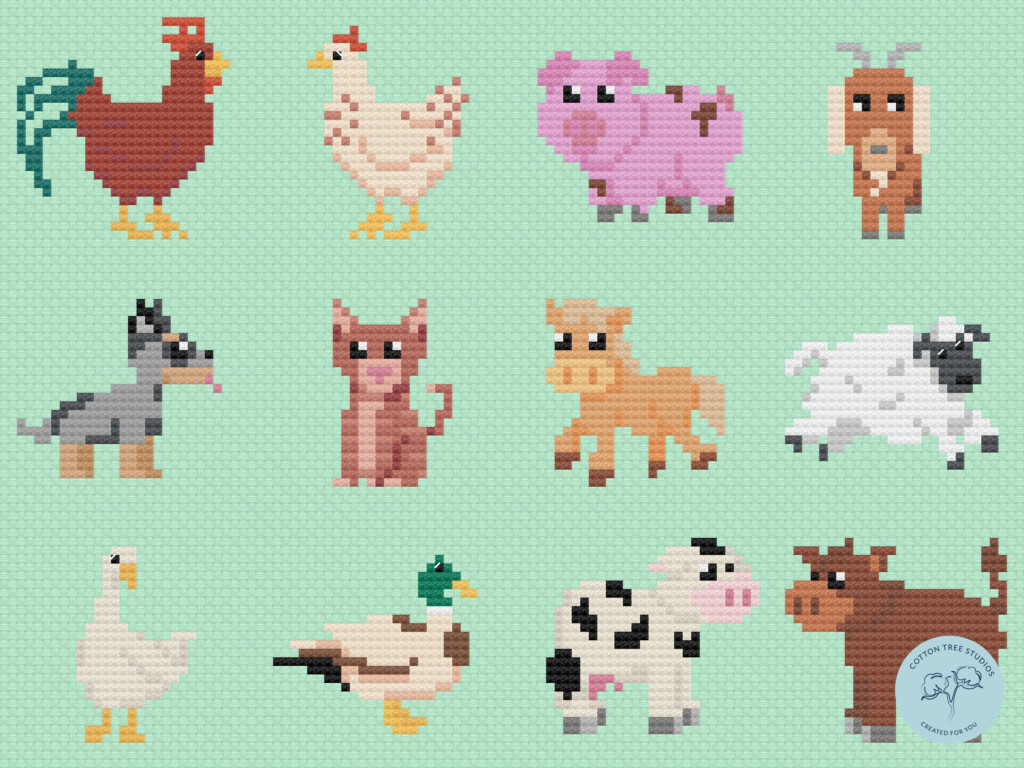 Farm Animal Mini Cross Stitch Pattern PDF Etsy - Free Farm Animal Cross Stitch Patterns
