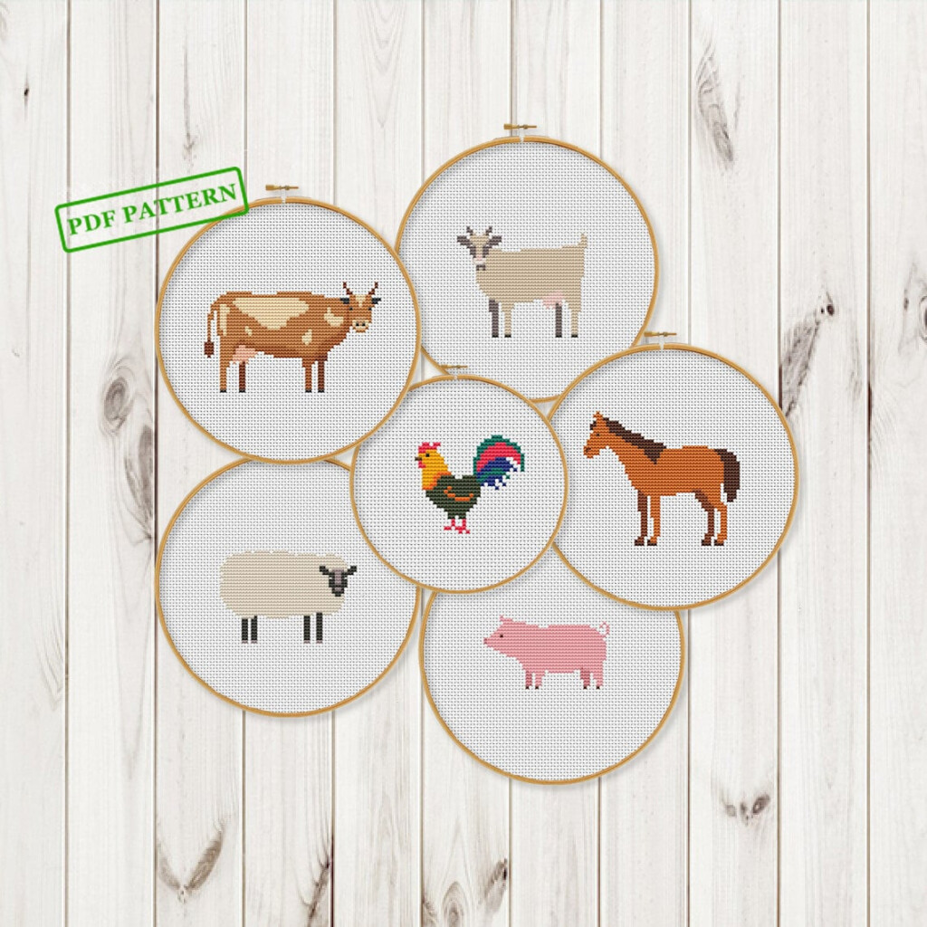 Farm Animals Cross Stitch Baby Pattern Animals Cow Horse Goat Etsy - Farm Animal Cross Stitch Patterns