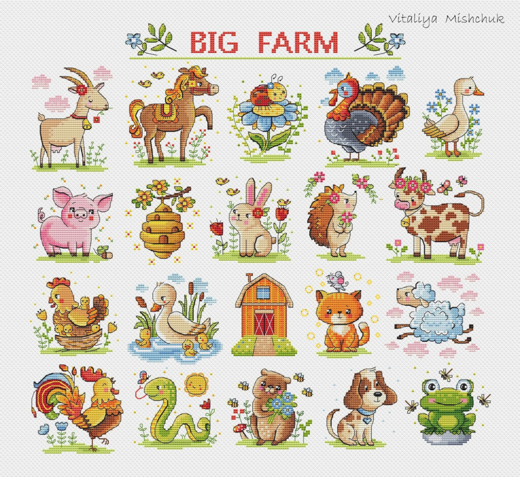 Farm Animals Cross Stitch Pattern PDF Farmhouse Cute Animal Etsy - Farm Animal Cross Stitch Patterns