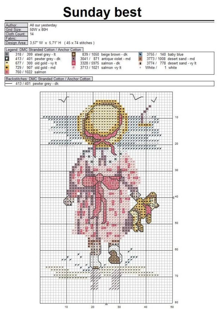 Fillette Rose All Our Yesterdays With Bear Cross Stitch Designs  - Free All Our Yesterdays Cross Stitch Patterns