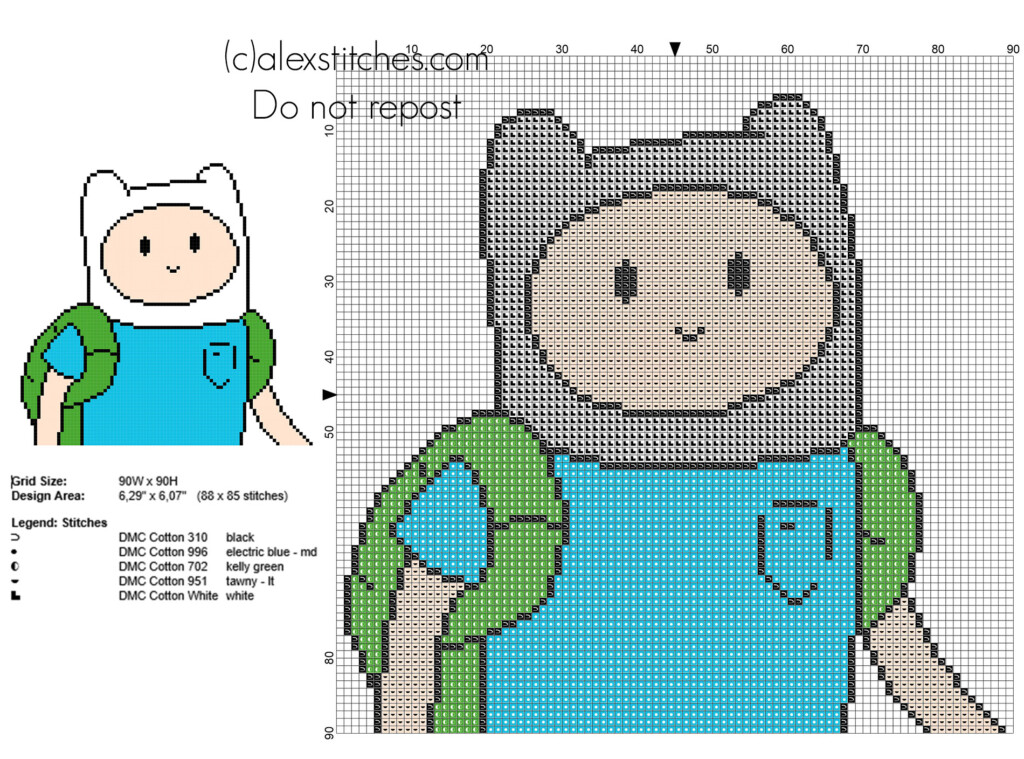 Finn Character From Adventure Time Cartoons Cross Stitch Pattern Free  - Adventure Time Cross Stitch Pattern Free