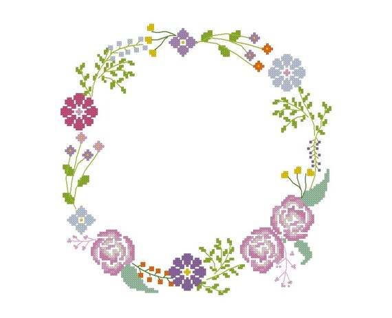 Floral Circle Border Cross Stitch Modern Pattern Flowers Etsy - Cross Stitch Round Border Patterns Free