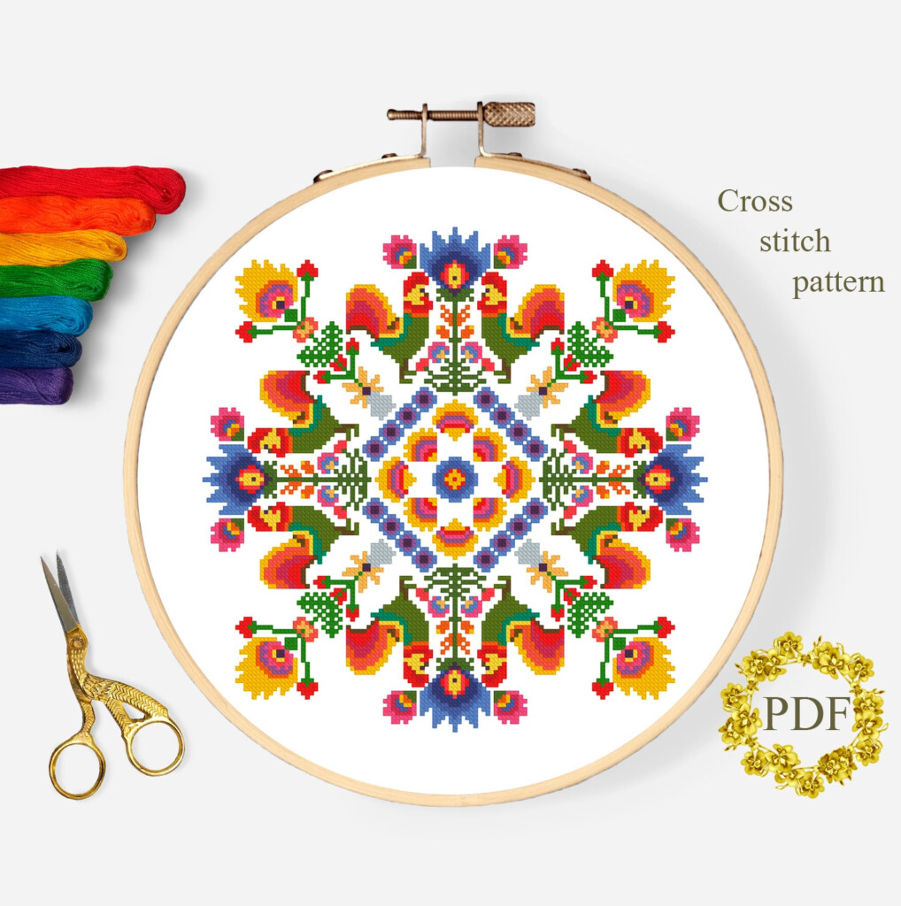 Floral Folk Art Cross Stitch Pattern Modern PDF Flowers Etsy - Folk Art Cross Stitch Patterns