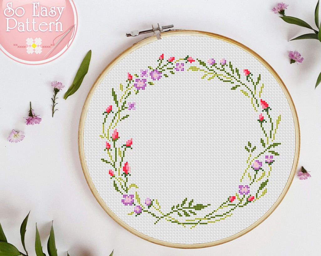Floral Wreath Cross Stitch Pattern PDF Flower Cross Stitch Modern  - Cross Stitch Floral Wreath Pattern