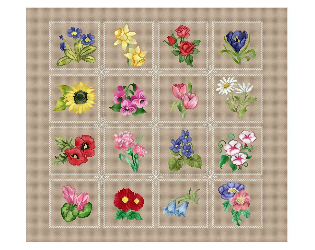 Flower Sampler Cross Stitch Pattern Flower Mini Small Floral Etsy - Very Small Cross Stitch Patterns