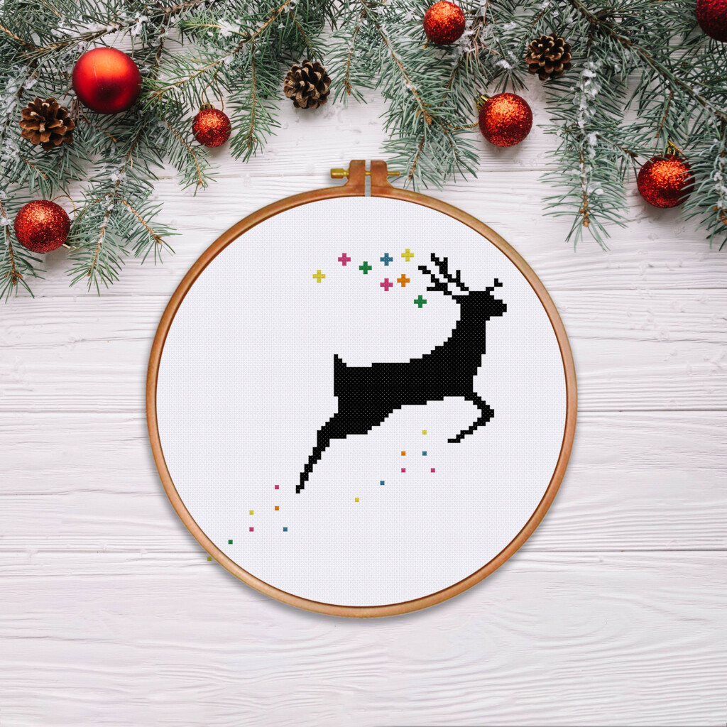 Flying Reindeer Cross Stitch Pattern Cute Easy Christmas Deer Etsy UK - Christmas Reindeer Cross Stitch Pattern