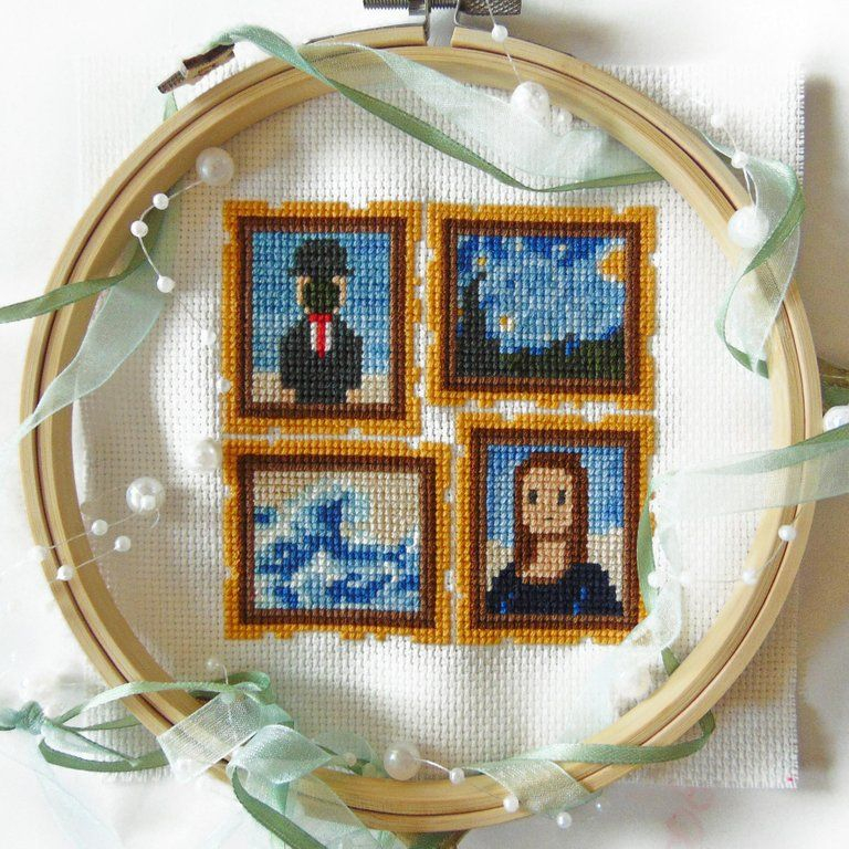  FO Miniature Set Of Famous Paintings CrossStitch Cross Stitch Art  - Cross Stitch Patterns Of Famous Paintings