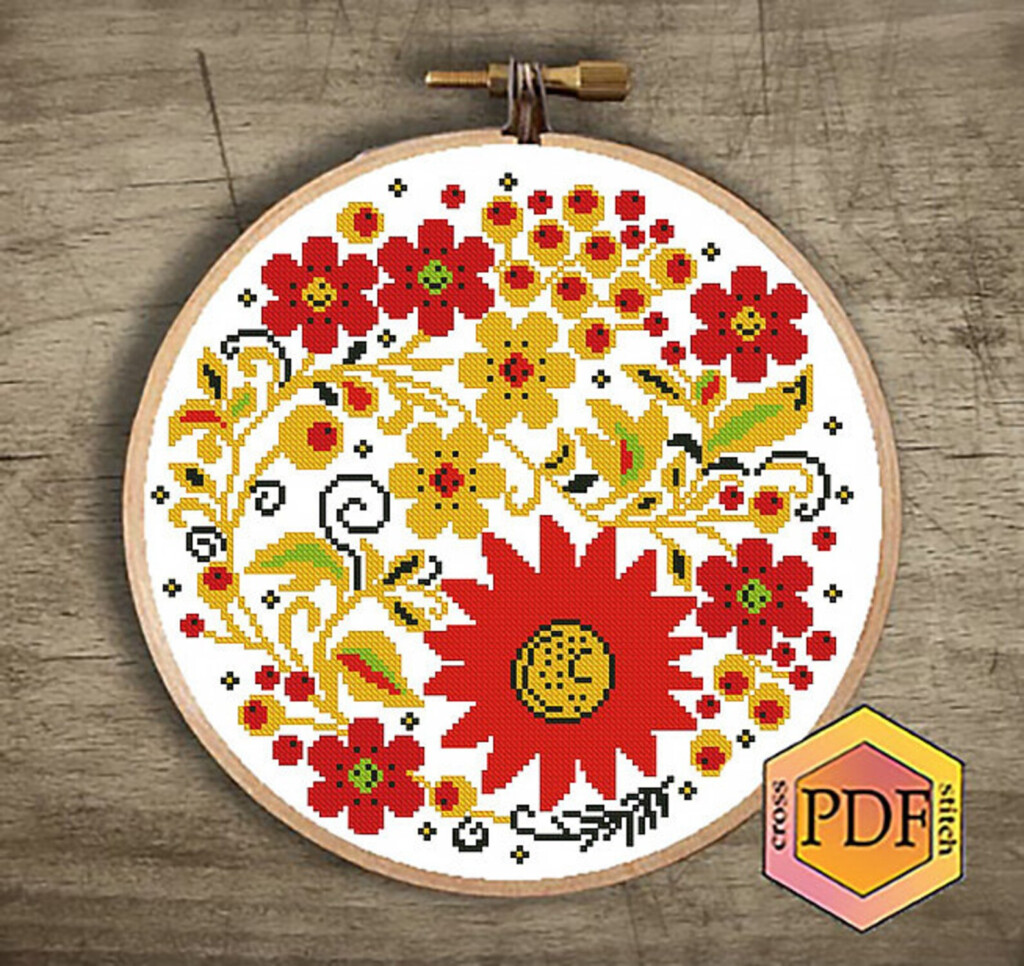 Folk Art Modern Cross Stitch Pattern Flowers Counted Cross Etsy - Folk Art Cross Stitch Patterns
