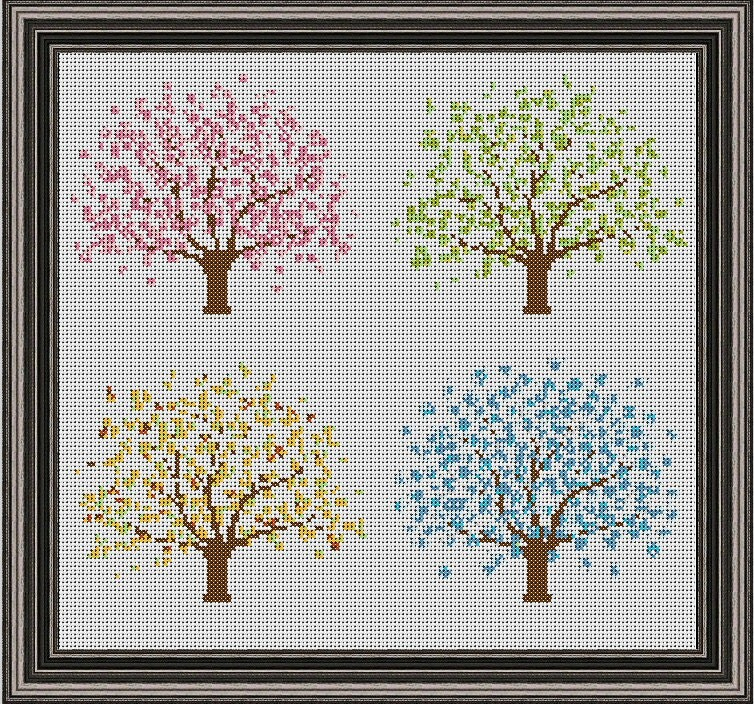 Four Seasons Tree Cross Stitch Pattern PDF Instant Download - Simple Tree Cross Stitch Pattern