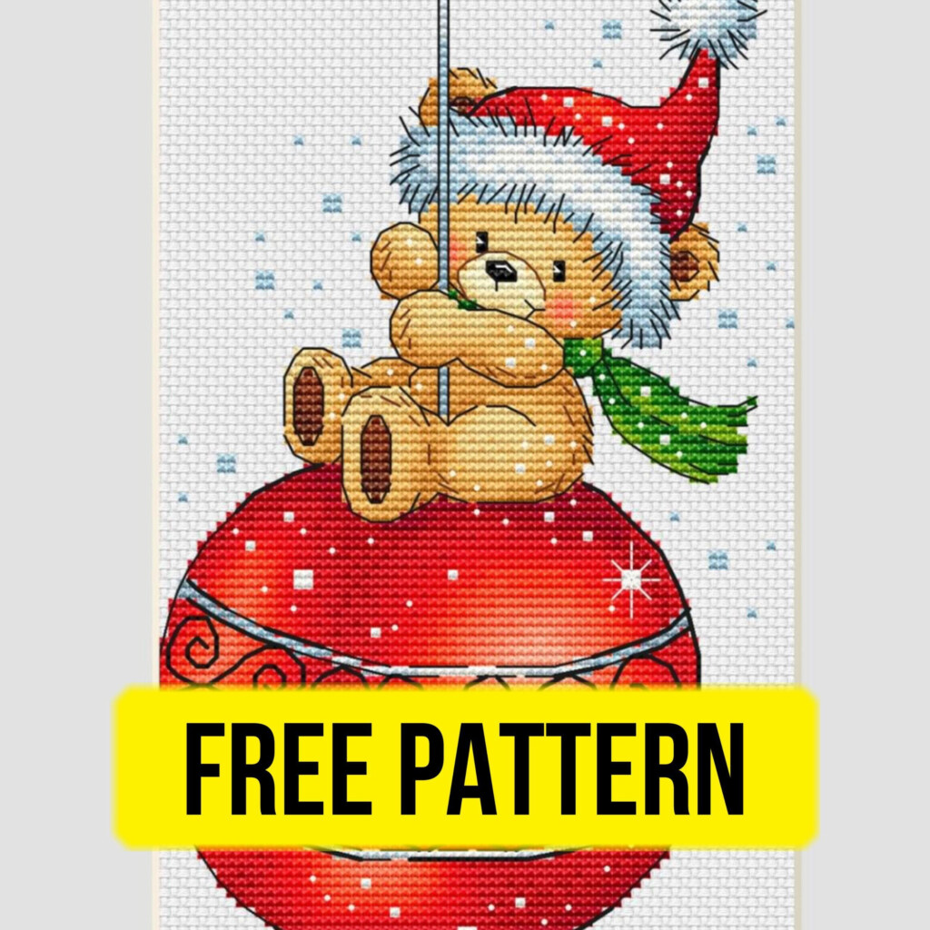 Free Cross Stitch Pattern With A Christmas Bear Designed By Svetlana  - Christmas Bear Cross Stitch Pattern