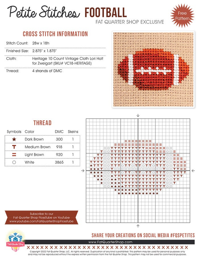 Free Football Cross Stitch Pattern Petite Stitches Series Free PDF  - Small Football Cross Stitch Pattern