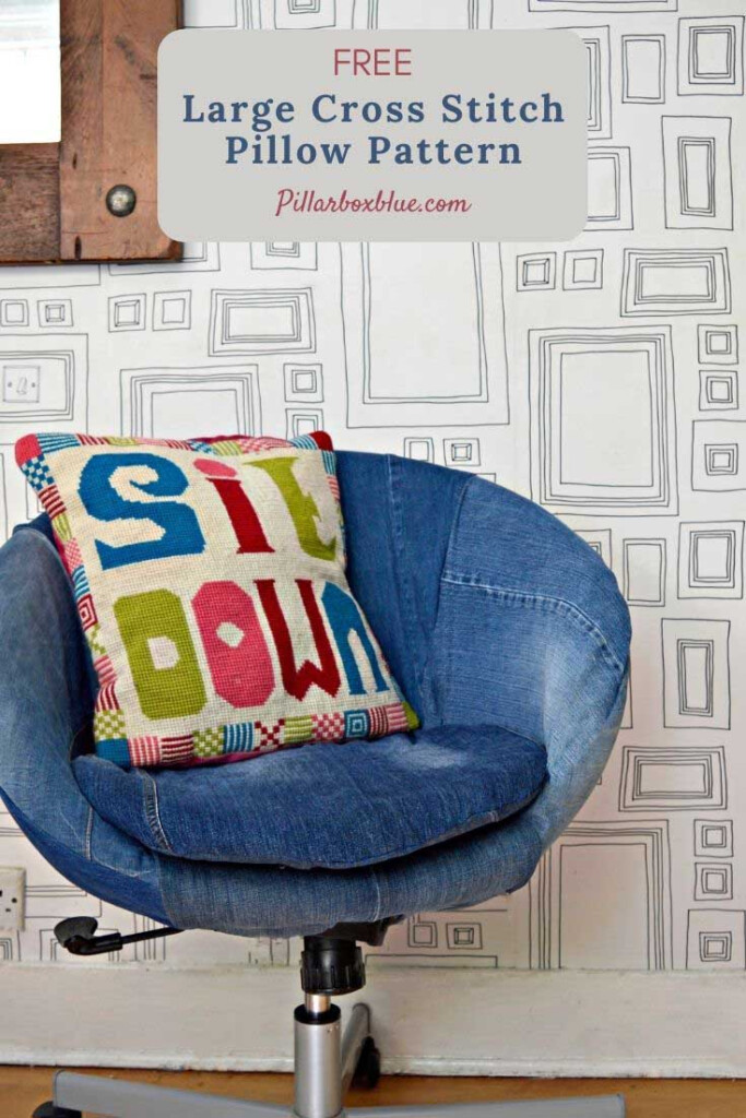 Free Fun Supersized Cross Stitch Pillow Pattern Pillar Box Blue - Cross Stitch Pillow Patterns Free