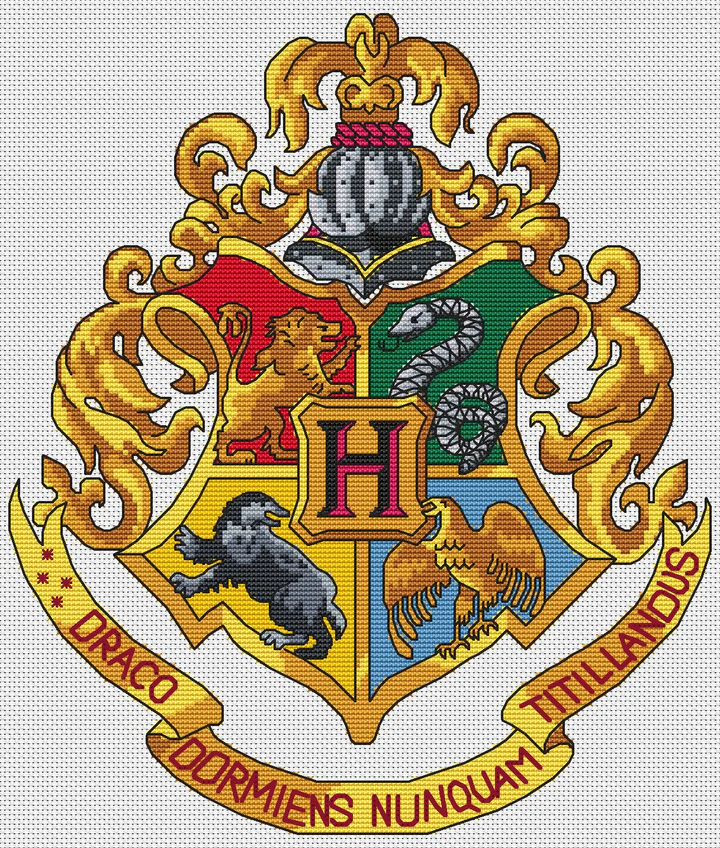 Free Hogwarts Crest Cross Stitch Chart Harry Potter Cross Stitch  - Harry Potter Hogwarts Crest Cross Stitch Pattern