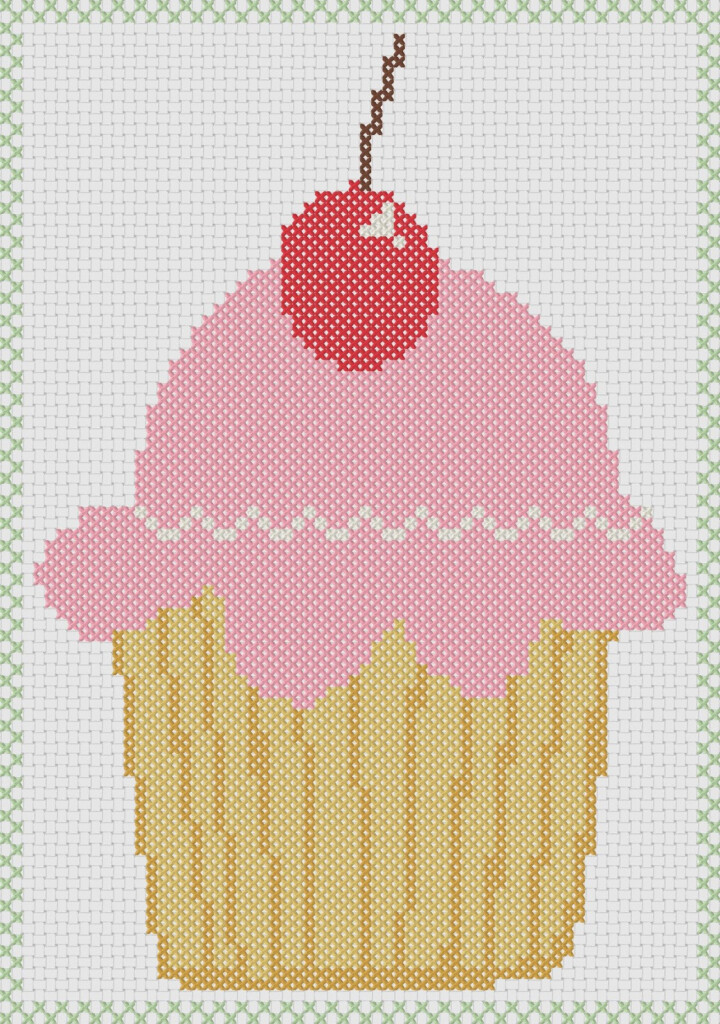 Free Pink Cherry Cupcake Cross Stitch PDF Pattern Craft With Cartwright - Free Printable Cupcake Cross Stitch Patterns