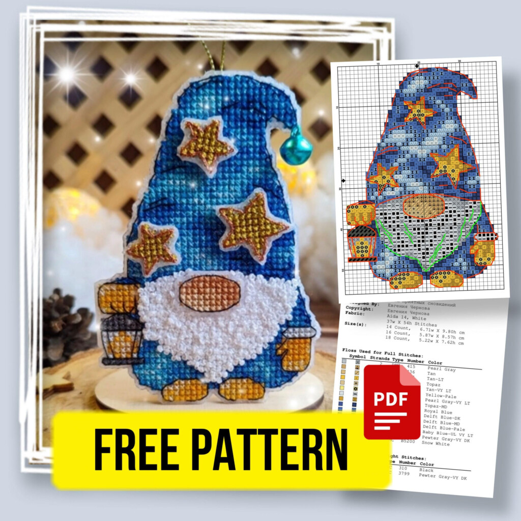 Free Printable Cross Stitch Pattern With A Cute Magic Gnome Designed By  - Cross Stitch Gnome Pattern Free