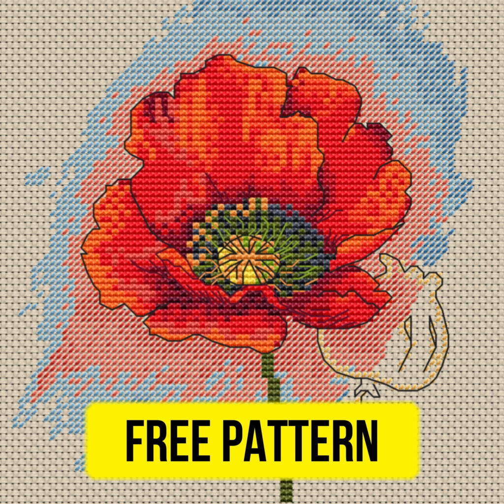 Free Printable Cross Stitch Pattern With A Poppy Flower Designed By  - Small Poppy Cross Stitch Pattern Free