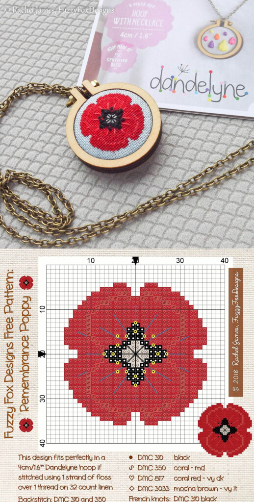 Free Remembrance Poppy Design By Rachel James Of Fuzzy Fox Designs  - Small Poppy Cross Stitch Pattern Free