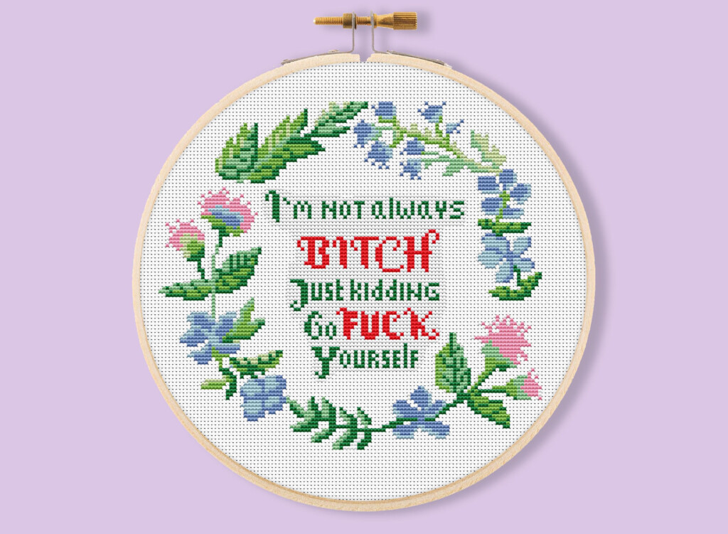 Fun Swear Words Text Quotes With Flowers Cross stitch Pattern Etsy - Curse Word Cross Stitch Patterns