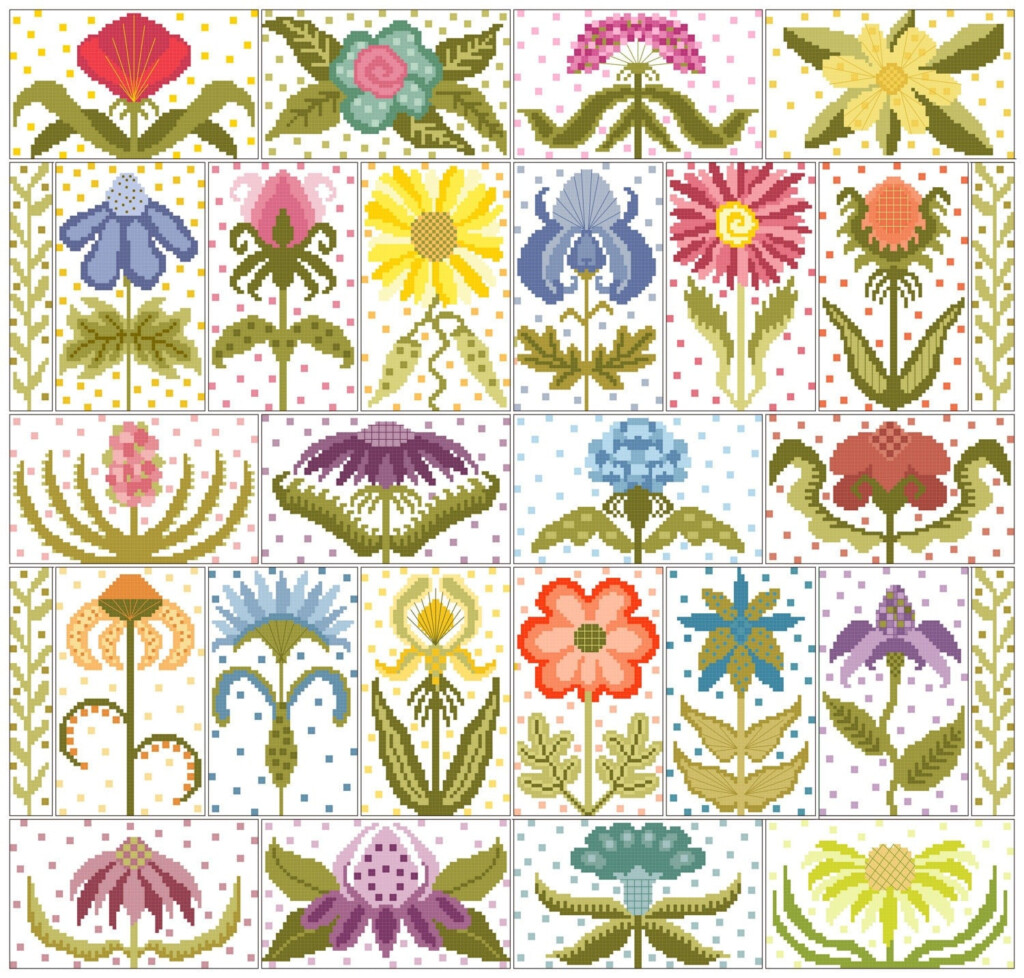 Funky Flower Collection Counted Cross Stitch By ByTheBayNeedleart - Cross Stitch Patterns Of Flowers