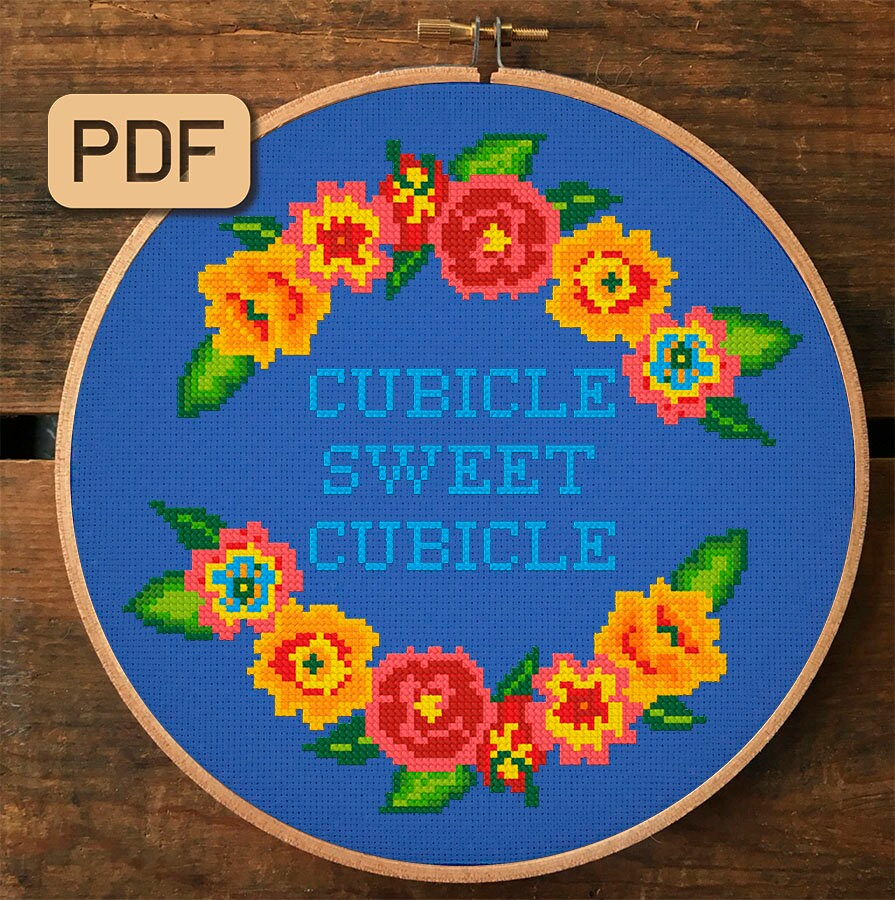 Funny Cross Stitch Pattern Cubicle Sweet Cubicle Needlepoint Etsy - Cubicle Sweet Cubicle Cross Stitch Pattern