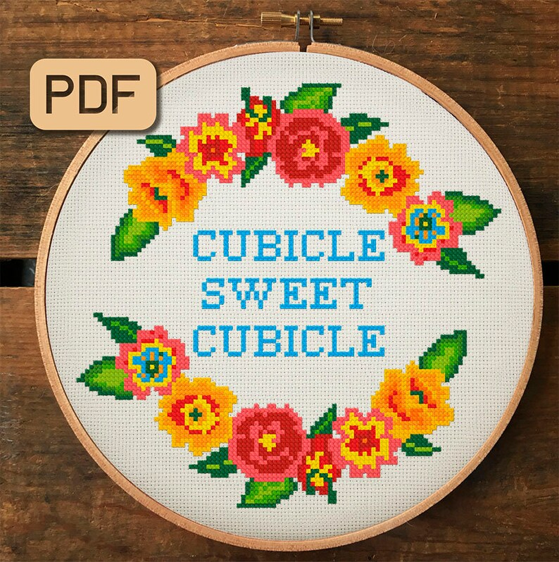 Funny Cross Stitch Pattern Cubicle Sweet Cubicle Needlepoint Etsy - Cubicle Sweet Cubicle Cross Stitch Pattern