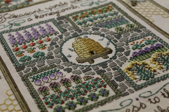 Gathering Honey Finished Cross Stitch Pleasant Words Are - Gathering Honey Cross Stitch Pattern