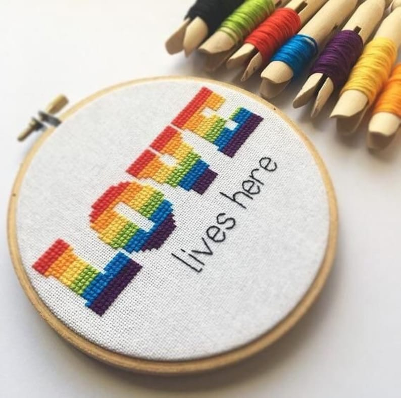 Gay Pride Cross Stitch Pattern LGBT Love Lives Here Rainbow Etsy - Free Pride Cross Stitch Patterns